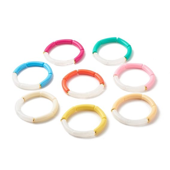 Acrylic Tube Beaded Stretch Bracelets, with Brass Beads