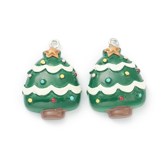 Resin Pendants, for Christmas Festival, with Platinum Iron Peg Bail, Christmas Tree