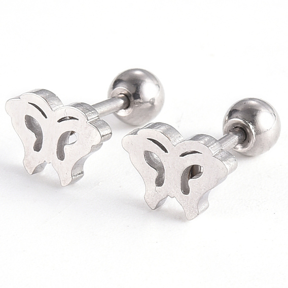 201 Stainless Steel Barbell Cartilage Earrings, Screw Back Earrings, with 304 Stainless Steel Pins, Butterfly