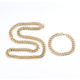 Unisex 304 Stainless Steel Curb Chain Bracelet & Necklace Jewelry Sets, with Lobster Claw Clasps
