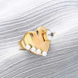 304 регулируемые манжеты из нержавеющей стали для женщин, сердце, с искусственным жемчугом и микропаве из кубических цирконий