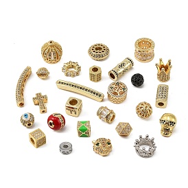 Brass Micro Pave Cubic Zirconia Beads, Mixed Shapes