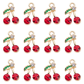 50подвески со стразами из сплава, с эмалью, золотой свет, вишня