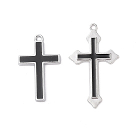 Alloy Enamel Pendants, Cross Charm, Black