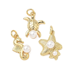 Латунные подвески, с абс пластмассовой имитационной жемчужиной, без кадмия и без свинца, долговечный, стойки покрытие, реальный 18 k позолоченный, с целью перехода в кольце