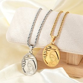 201 ожерелья из нержавеющей стали с тиснением в виде Девы Марии и веревочной цепочки