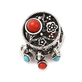 Tibetan Style Alloy Resin European Beads, Flat Round Large Hole Beads with Flower