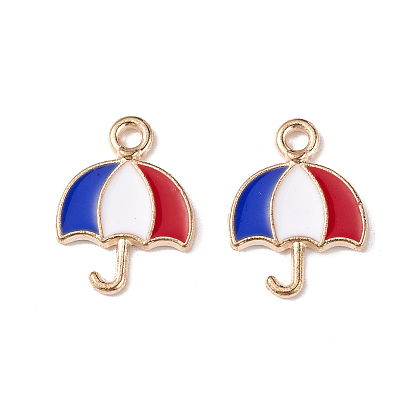 Independence Day Alloy Enamel Pendants, Umbrella Charms, Light Gold