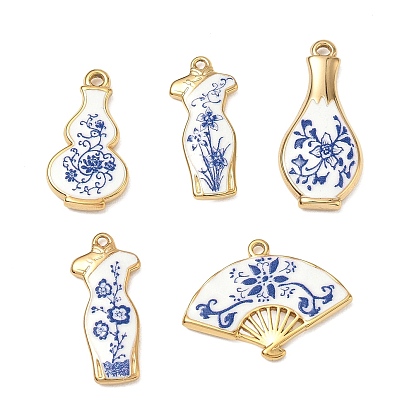 304 Stainless Steel Enamel Pendants, Flower Pattern, Ion Plating(IP), Golden