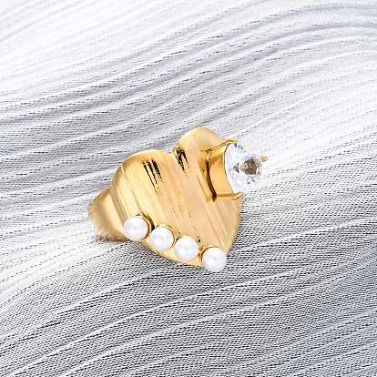 304 регулируемые манжеты из нержавеющей стали для женщин, сердце, с искусственным жемчугом и микропаве из кубических цирконий