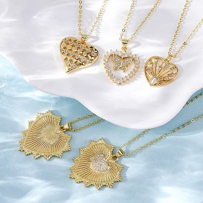 Латунные микропаве прозрачные кубические цирконии ожерелья с подвеской в виде сердца для женщин