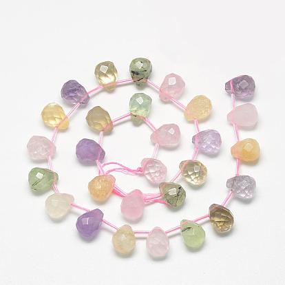 Natural Quartz Beads Strands, Top Drilled Beads, Faceted Teardrop