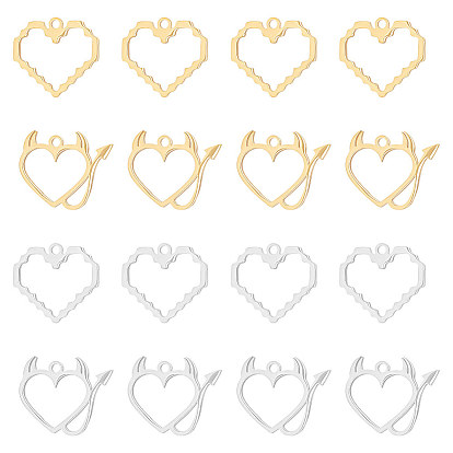 16 шт 4 стиль 201 подвески из нержавеющей стали, сердце