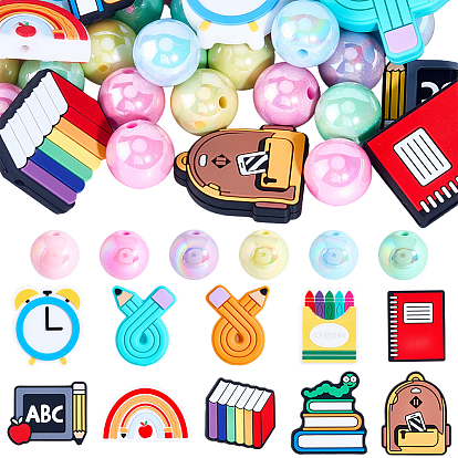 10 шт. 10 стили школьной тематики, силиконовые фокусные бусины, с 50шт. непрозрачных акриловых бусин