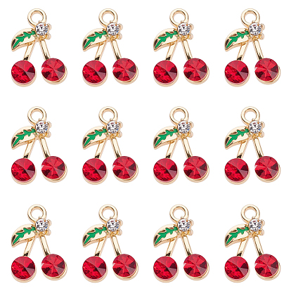 50подвески со стразами из сплава, с эмалью, золотой свет, вишня