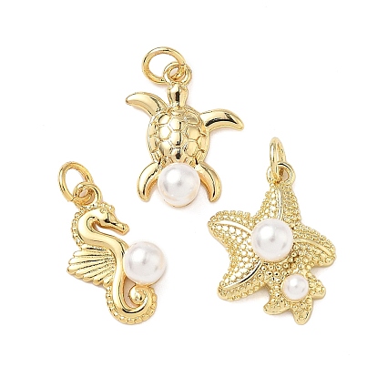 Латунные подвески, с абс пластмассовой имитационной жемчужиной, без кадмия и без свинца, долговечный, стойки покрытие, реальный 18 k позолоченный, с целью перехода в кольце