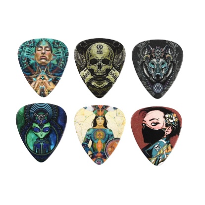 Artistic Plastic Guitar Pick, Guitar Accessories, Triangle with Women, Men, Alien, Skull & Wolf Pattern
