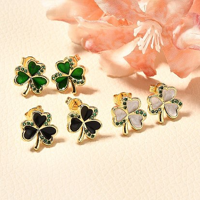 Серьга-гвоздик из латуни с микропаве из кубического циркония, с эмалью, стойки покрытие, реальный 18 k позолоченный, долговечный, без кадмия и без свинца