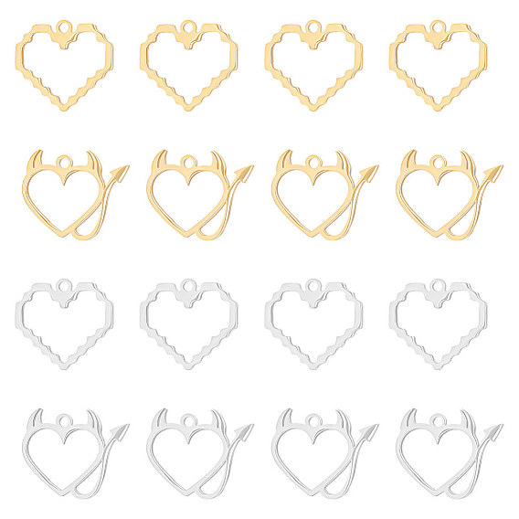 16 шт 4 стиль 201 подвески из нержавеющей стали, сердце