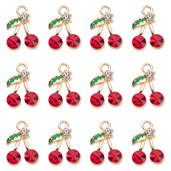 50подвески со стразами из сплава, с эмалью, золотой свет, вишня