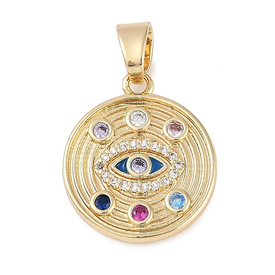 Латунные микро проложить кубического циркония подвески, с эмалью, круглые с сглаза, с целью перехода в кольце