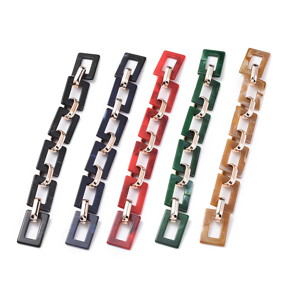 Imitation Gemstone Style Acrylic Handmade Rectangle Link Chains, with Rose Gold Plated CCB Plastic Linking Ring