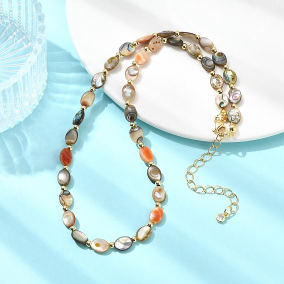 Ожерелья из натуральных овальных бусин из раковин пауа с латунными цепочками на концах для мужчин и женщин., золотые