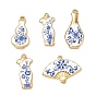 304 Stainless Steel Enamel Pendants, Flower Pattern, Ion Plating(IP), Golden