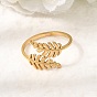 304 Stainless Steel Cuff Open Rings for Women, Leaf