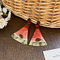 Resin Cute Fruit Watermelon Slice Dangle Earrings, Wood Bead & Alloy Earrings for Summer