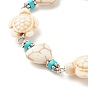 Heart & Tortoise Synthetic Turquoise(Dyed) Beaded Bracelet, Lucky Bracelet for Women, Platinum