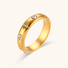 Minimalist and Fashionable 18K Gold Plated Stainless Steel Zircon Flower Ring