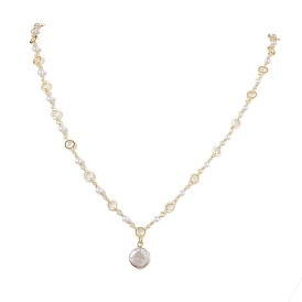 Natural Baroque Pearl Necklaces, Brass Handmade Beaded Chain Necklaces