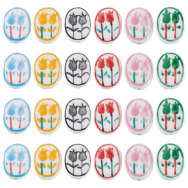 24шт 6 цвета фарфоровые бусины ручной работы, овал с тюльпаной, пастельный фарфор