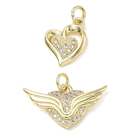 Latón con colgantes de diamantes de imitación de cristal, dijes de corazón/alas