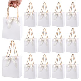 Подарочные пакеты из чистой бумаги, подарочные упаковочные пакеты с ручками из пластика и полиэстера и лентой, прямоугольные