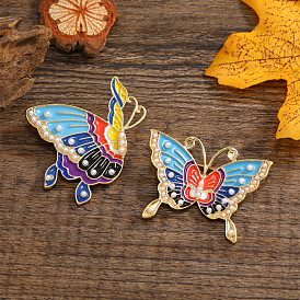 Retro Butterfly Enamel Pins, Ethnic Style Alloy & Imitation Pearl Brooch for Women