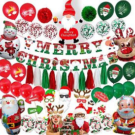 Christmas Theme Party Decoration Kit, Including Banner Flag, Tassel Pendant, Balloon, Photo Props for Party Background Decoration