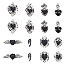 16 шт 8 стили подвески из сплава эмали, античное серебро, гроб/сердце-оберег