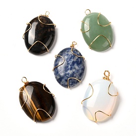 Natural & Synthetic Gemstone Pendants, with Real 18K Gold Plated Eco-Friendly Copper Findings, Oval