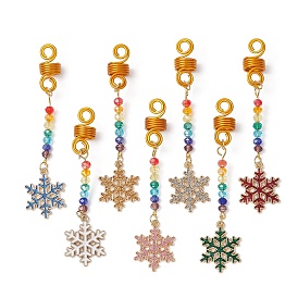 Perles de dreadlocks en alliage d'émail, Clips de décoration pour tressage de perles de verre, pendentifs pour cheveux, flocon de neige