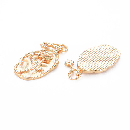 Brass Rhinestone Pendants, Birth Flower Charms, Nickel Free, Oval with Star, Real 18K Gold Plated