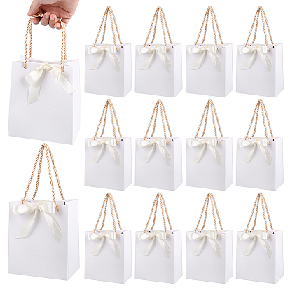 Подарочные пакеты из чистой бумаги, подарочные упаковочные пакеты с ручками из пластика и полиэстера и лентой, прямоугольные