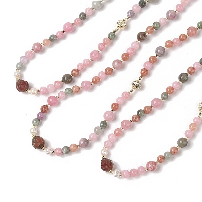 Natural Agate & Pearl &  Natural Rose Quartz Beaded Necklaces, Brass Beads Necklaces, Buddha