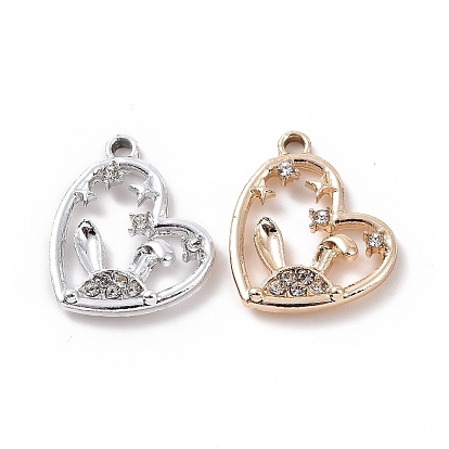 Alloy Pendants, with Crystal Rhinestone, Heart with Rabbit & Star Charm