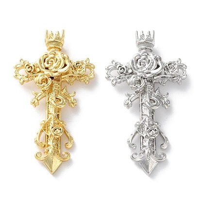 Латунные подвески, крест с цветочными подвесками, стойки покрытие, долговечный, без свинца и без кадмия