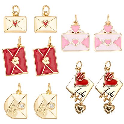 10шт. 5 стили, подвески из латуни с гальваническим покрытием и соединительным кольцом, с эмалью/кубическим цирконием