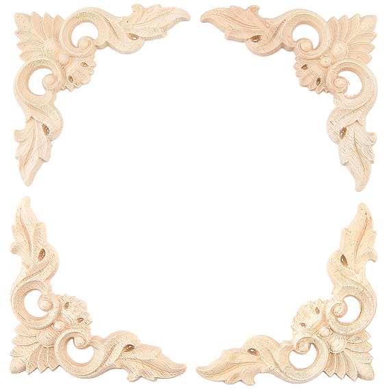 Резная накладка из каучукового дерева, центральная цветочная длинная аппликация, дверной шкаф-кровать неокрашенный декор европейский стиль