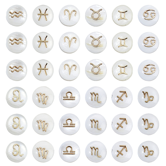 36шт 12 стили натуральные белые бусины из ракушек, плоский круг с металлическими созвездиями