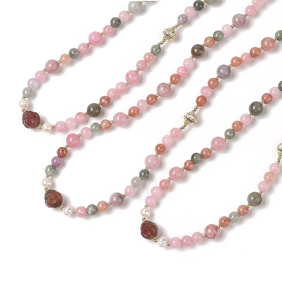 Natural Agate & Pearl &  Natural Rose Quartz Beaded Necklaces, Brass Beads Necklaces, Buddha